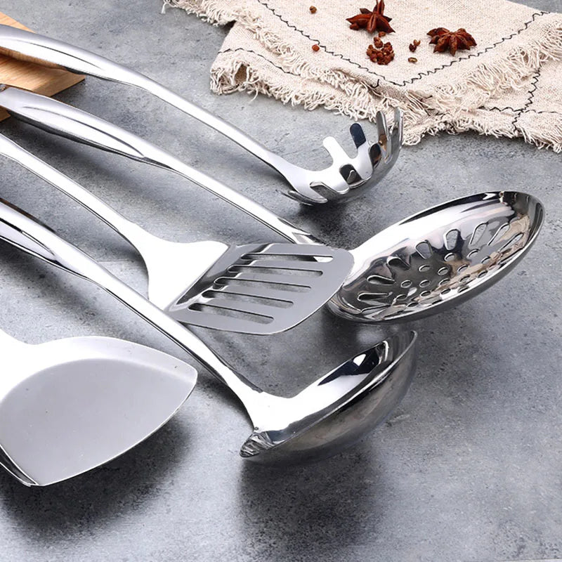 Ensemble d'outils de cuisine en acier inoxydable, ustensiles de cuisine résistants à la chaleur-tourneur, louche à soupe, passoire, serveur à pâtes, cuillère à riz l'atelier des ustensiles