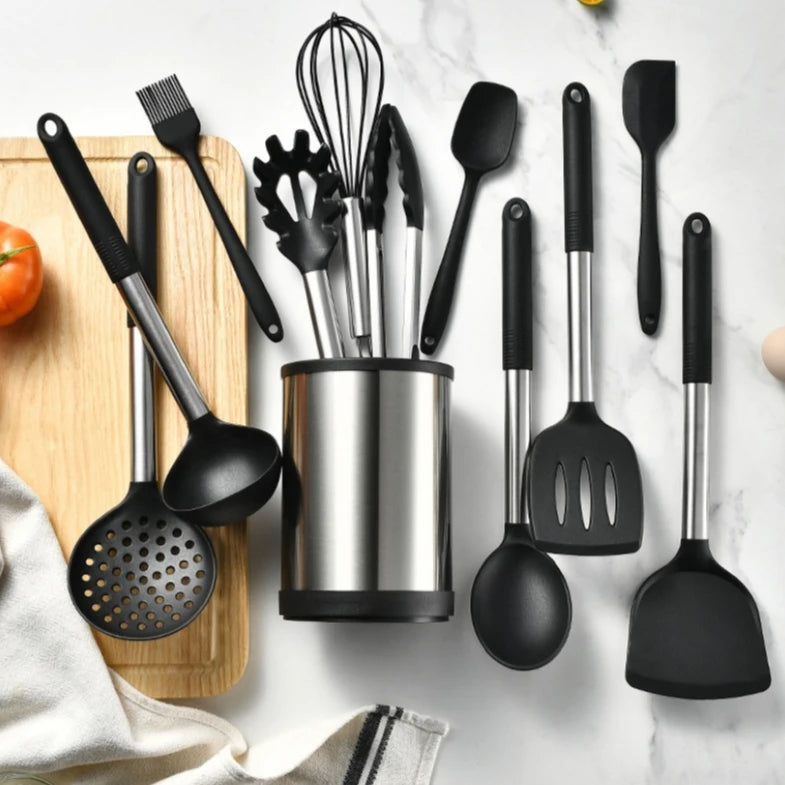 Ensemble d'outils de cuisine à Base rotative à 360 degrés, ustensiles de cuisine de cuisson Non toxiques, pelle en Silicone cuillère grattoir brosse tourneur 12 pièces l'atelier des ustensiles