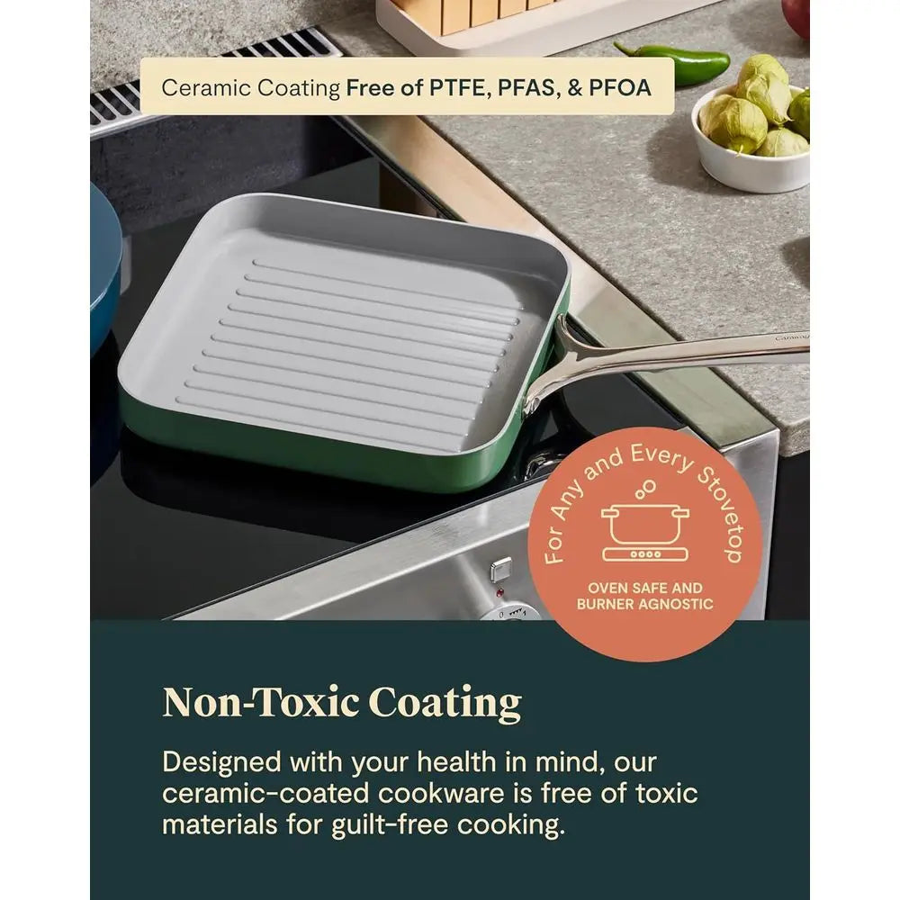 Poêle à griller en céramique antiadhésive de 11 pouces - Sans PTFE/PFOA, compatible four, convient à tous les types de cuisinières - Bleu marine l'atelier des ustensiles