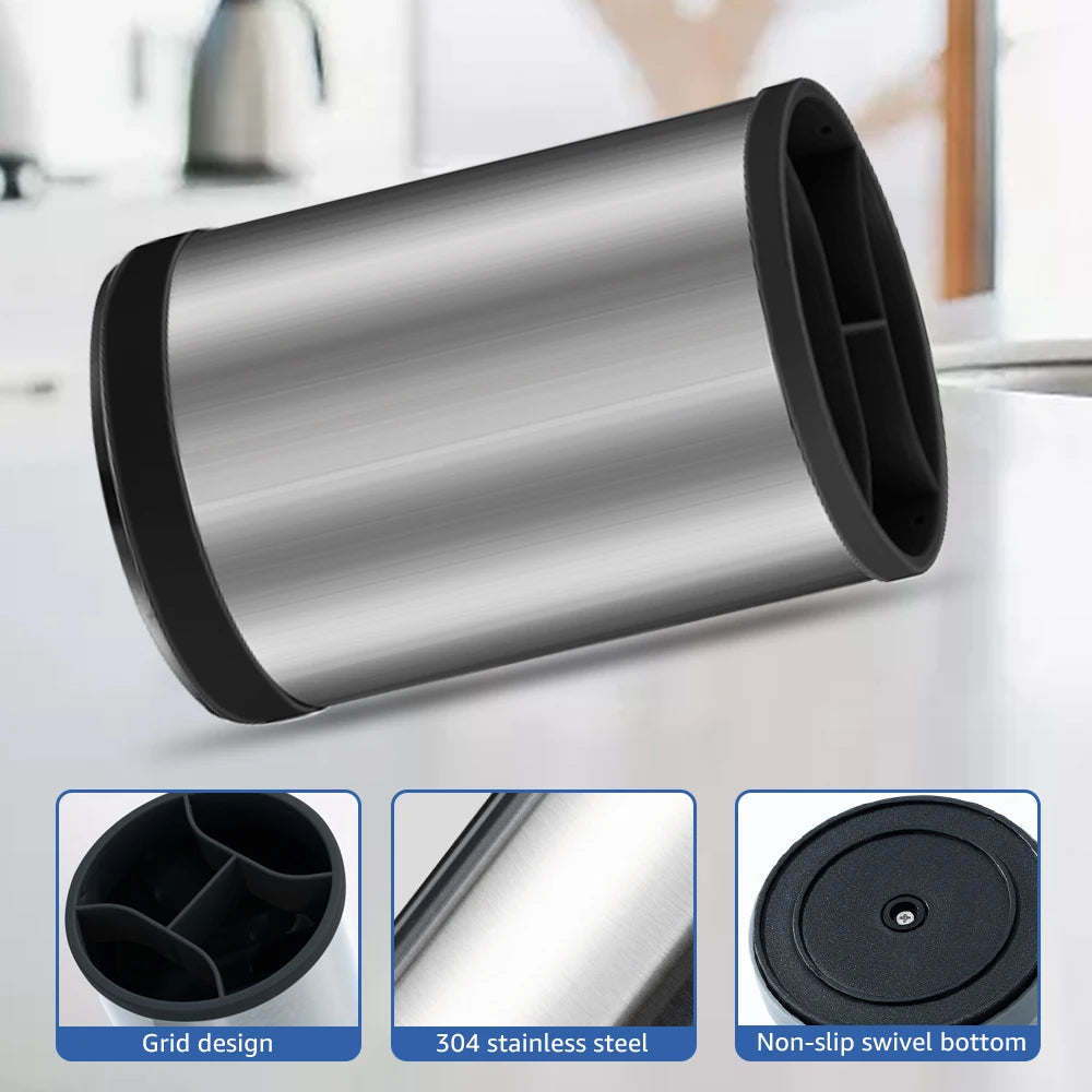 360 °   Porte-ustensiles rotatif en acier inoxydable, égouttoir à couverts, baguettes, cuillères, fourchettes, vaisselle, seau de rangement de cuisine l'atelier des ustensiles