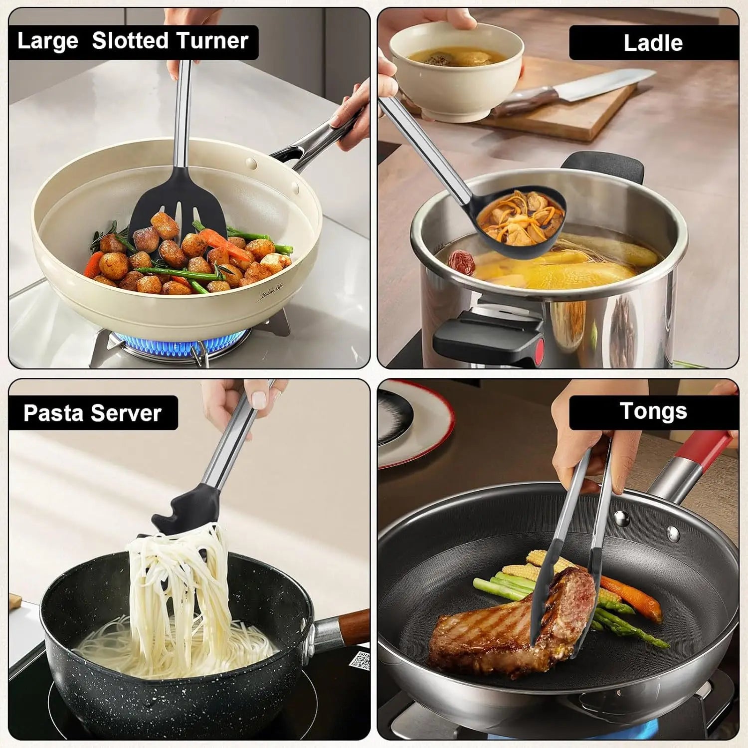 【Ensemble d'ustensiles de cuisine en Silicone de 8 pièces】 Outils de cuisine résistants à la chaleur – Spatules anti-rayures, cuillères, pinces pour poêles antiadhésives, pâtisserie, cuisine l'atelier des ustensiles