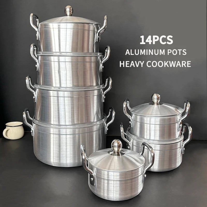 Ensemble de casseroles à soupe épaisses en aluminium, casseroles à jubenzde ollas, ustensiles de visionneuse, vente en gros, 14 pièces l'atelier des ustensiles