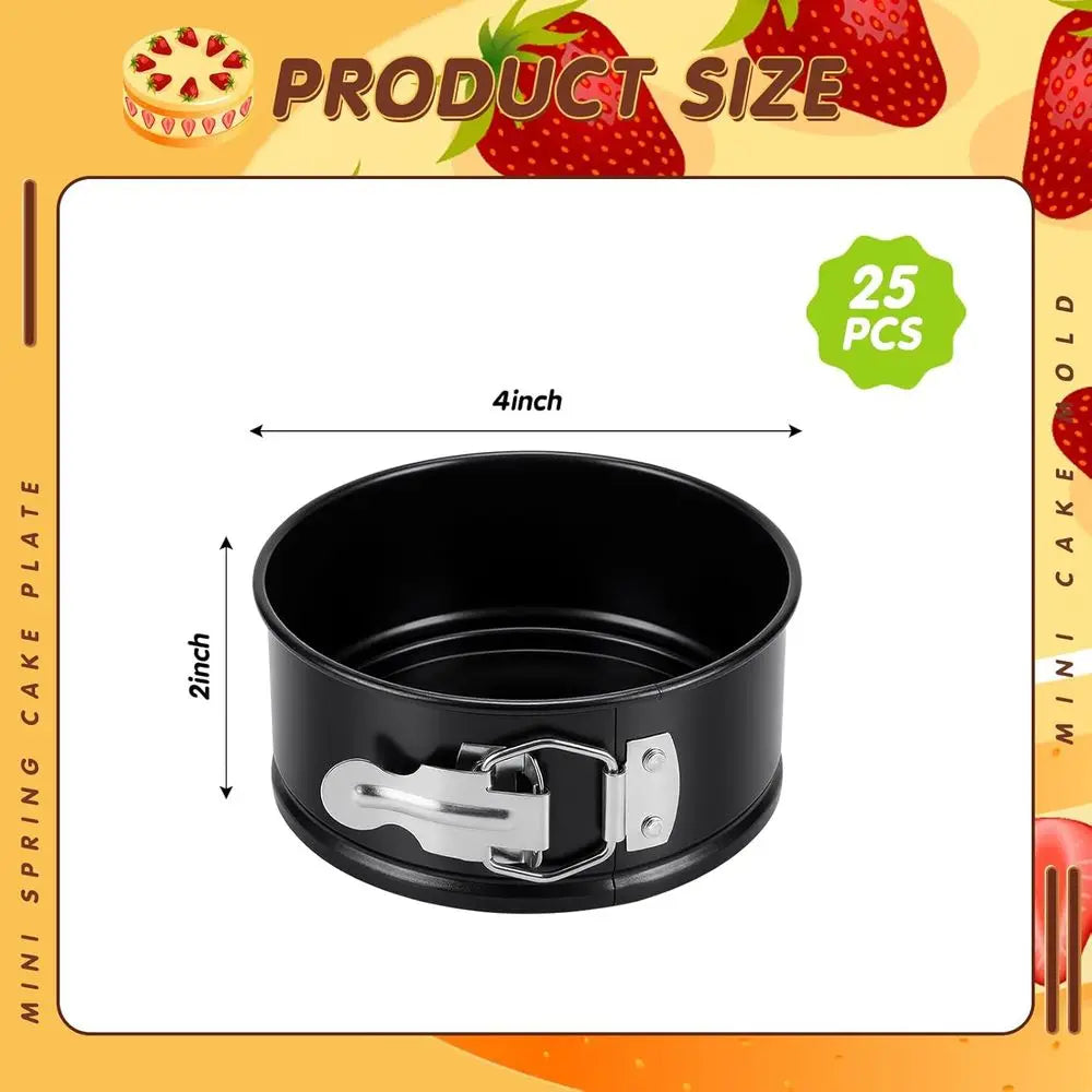 Moules à gâteau ronds antiadhésifs de 4 pouces, étanches, avec fonds amovibles, lot de 25 mini-moules pour gâteaux au fromage, pizzas et quiches (Bla l'atelier des ustensiles