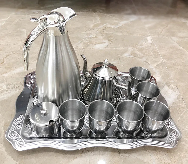 Ensemble de vaisselle de fête en acier inoxydable, 28 pièces, récipient de stockage des aliments, plateau de service alimentaire avec tasses, cuillère pour l'extérieur l'atelier des ustensiles