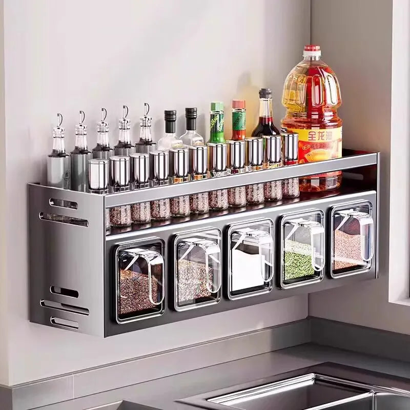 Étagère à épices murale sans perçage, organisateur peu encombrant pour huile, sel, Sauce soja, vinaigre et condiments l'atelier des ustensiles