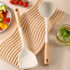 Ensemble d'ustensiles de cuisine en silicone avec manche en bois dur durable, outil de degré de chaleur, tourneur antiadhésif, kit de spatule à cuillère fendue, nouveau l'atelier des ustensiles