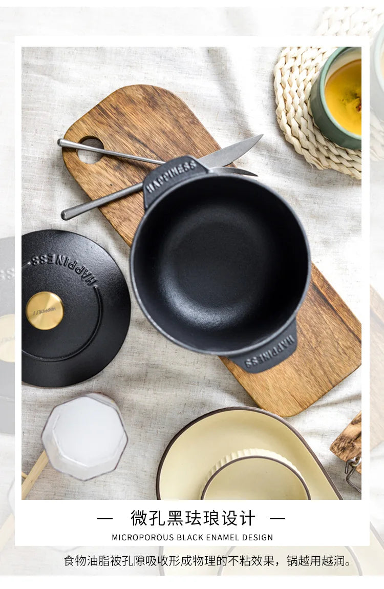 Casserole à riz en fonte, cuiseur à riz de 16cm, four hollandais noir, marmite à ragoût Applicable à la cuisson du riz et des ustensiles de cuisine de 1.5 litres l'atelier des ustensiles