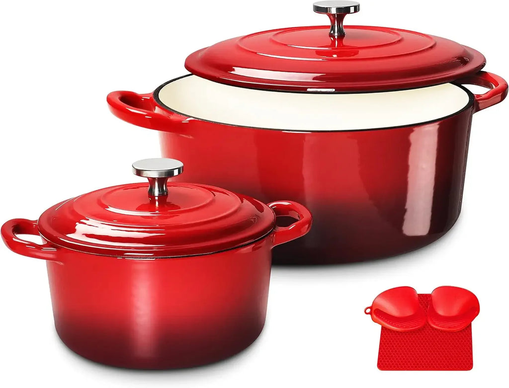 Ensemble de four en fonte avec couvercles, 2 pièces, marmite en fonte 6QT et 1,5QT, ustensiles de cuisine en émail rouge l'atelier des ustensiles