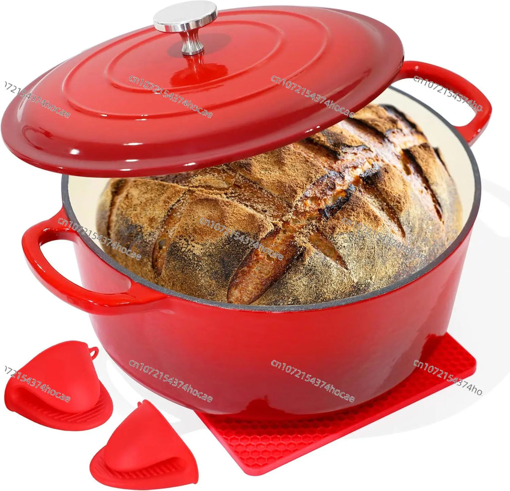 Ensemble de four en fonte avec couvercles, 2 pièces, marmite en fonte 6QT et 1,5QT, ustensiles de cuisine en émail rouge l'atelier des ustensiles