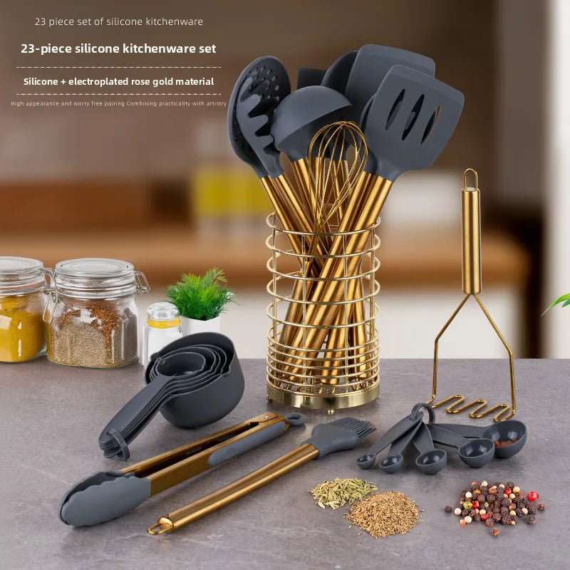 Spatule en silicone, cuillère à soupe, ensemble de 23 pièces, spatule en silicone plaquée or, spatule en silicone de qualité alimentaire, ustensiles de cuisine en silicone l'atelier des ustensiles