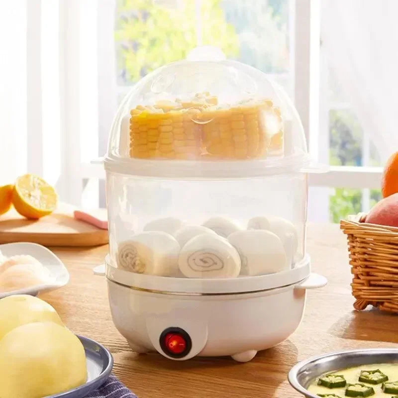 Cuiseur à œufs électrique multifonctionnel, Double couche pour faire bouillir, la pochette, les œufs et les légumes à la vapeur, appareil de petit déjeuner Compact l'atelier des ustensiles