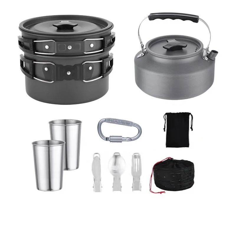 Fournitures d'extérieur-ensemble de casseroles pour 2-3 personnes pour Camping en plein air, ustensiles de cuisine, ensemble de théière pliante l'atelier des ustensiles