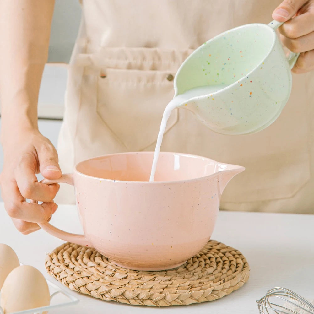 Bol de batteur à œufs en céramique de cuisine, bol à mélanger pointu avec poignée, cuisson du bol à mélanger, ustensiles de cuisine familial l'atelier des ustensiles