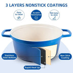 Four hollandais émaillé antiadhésif de 2,5 Qt avec couvercle, fonte d'aluminium léger pour la cuisson du pain, compatible avec toutes les plaques de cuisson, l'atelier des ustensiles