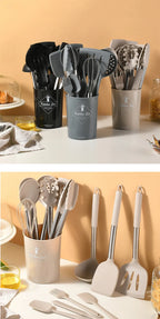 Ustensiles de cuisine en silicone antiadhésif, 15 pièces, spatule, pelle, outil de cuisson, manche en acier inoxydable, ensemble F2 avec rangement, E27 l'atelier des ustensiles