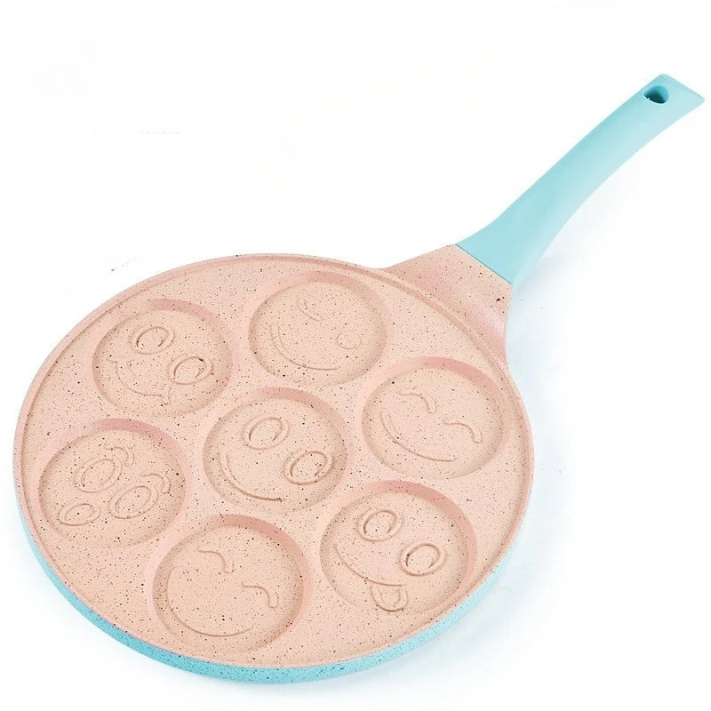 JUSTINLAU poêle à crêpes à sept trous en alliage d'aluminium Pot de petit déjeuner Smiley Animal poignée en bakélite poêle antiadhésive poêle à omelette frite l'atelier des ustensiles