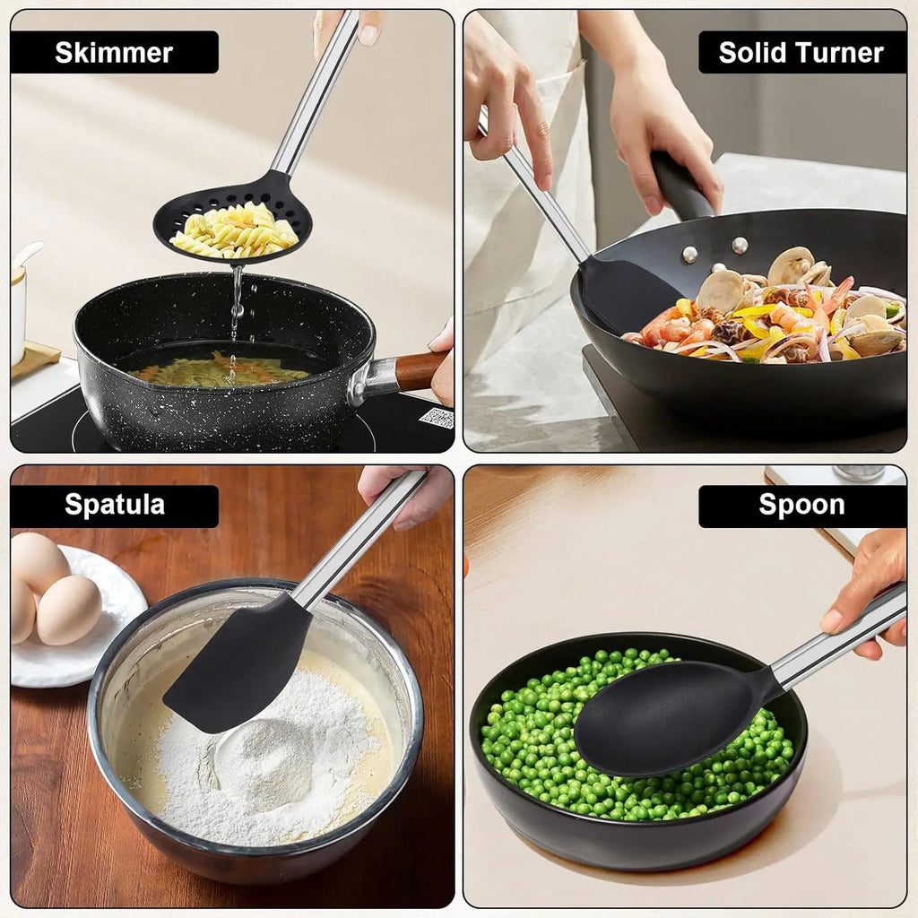 【Ensemble d'ustensiles de cuisine en Silicone de 8 pièces】 Outils de cuisine résistants à la chaleur – Spatules anti-rayures, cuillères, pinces pour poêles antiadhésives, pâtisserie, cuisine l'atelier des ustensiles