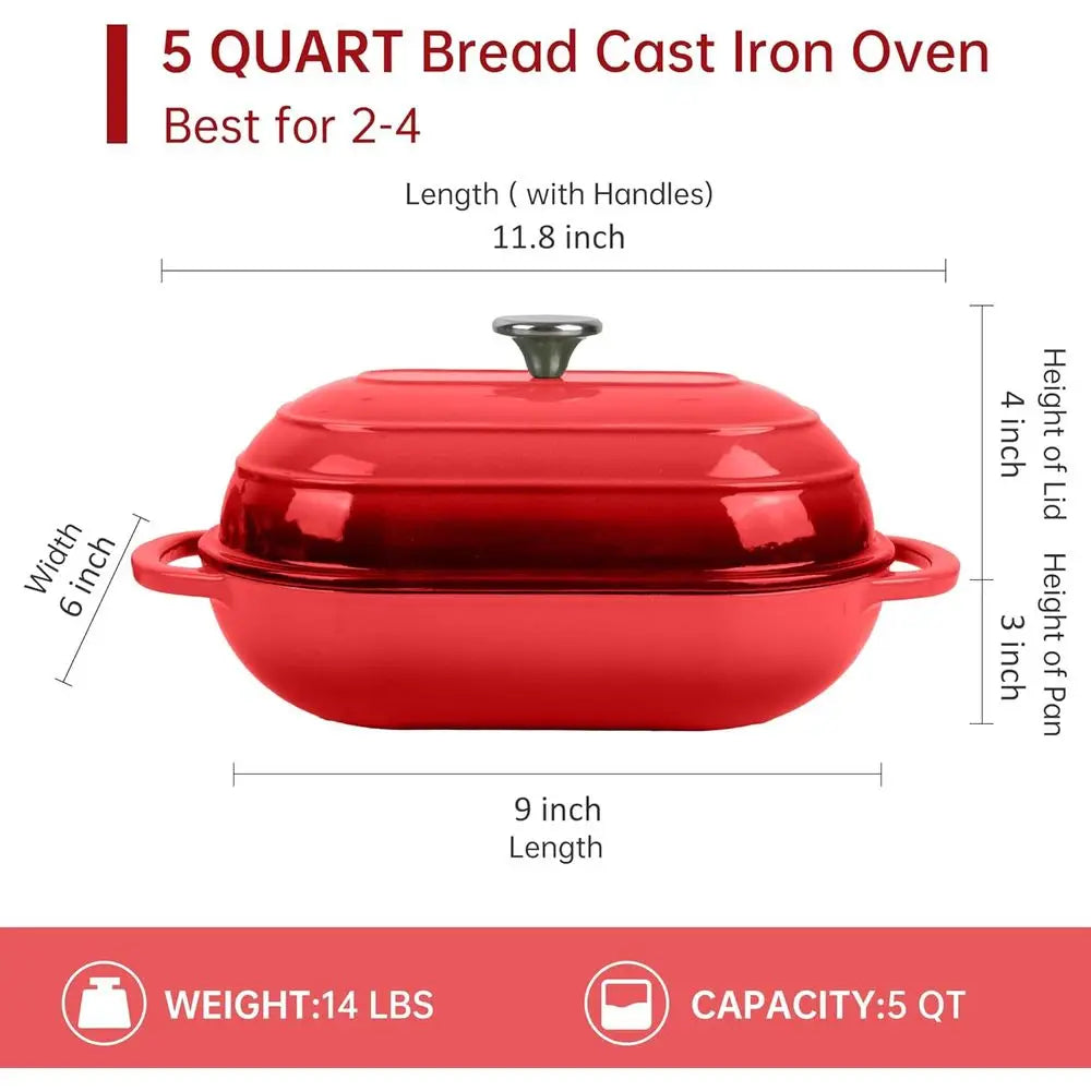 Cocotte en fonte émaillée |   Moule à pain ovale antiadhésif 5QT, idéal pour le pain au levain, les pains de mie et les pains artisanaux (Ovale Rouge, 5 QT) l'atelier des ustensiles
