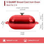 Cocotte en fonte émaillée |   Moule à pain ovale antiadhésif 5QT, idéal pour le pain au levain, les pains de mie et les pains artisanaux (Ovale Rouge, 5 QT) l'atelier des ustensiles
