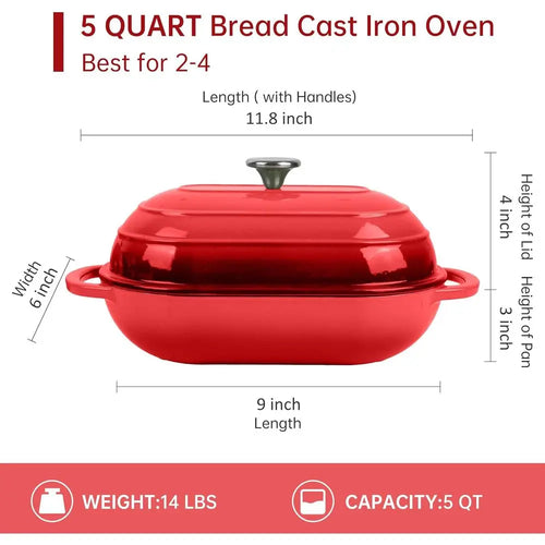Cocotte en fonte émaillée |   Moule à pain ovale antiadhésif 5QT, idéal pour le pain au levain, les pains de mie et les pains artisanaux (Ovale Rouge, 5 QT) l'atelier des ustensiles