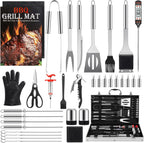 Ensemble de gril, 34 outils de barbecue avec boîtier en aluminium, accessoires de grillades en plein air pour hommes, cadeaux pour papa, anniversaire, mariage l'atelier des ustensiles