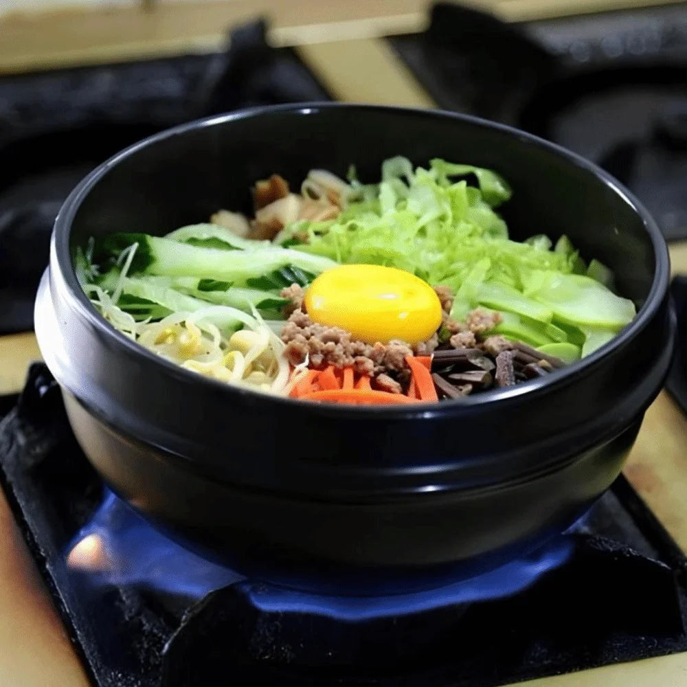 Casserole en argile de 16 cm avec plateau, résistante à la chaleur, pour Bibimbap, noire, classique, anti-brûlure, en céramique, pour soupes, usage commercial l'atelier des ustensiles
