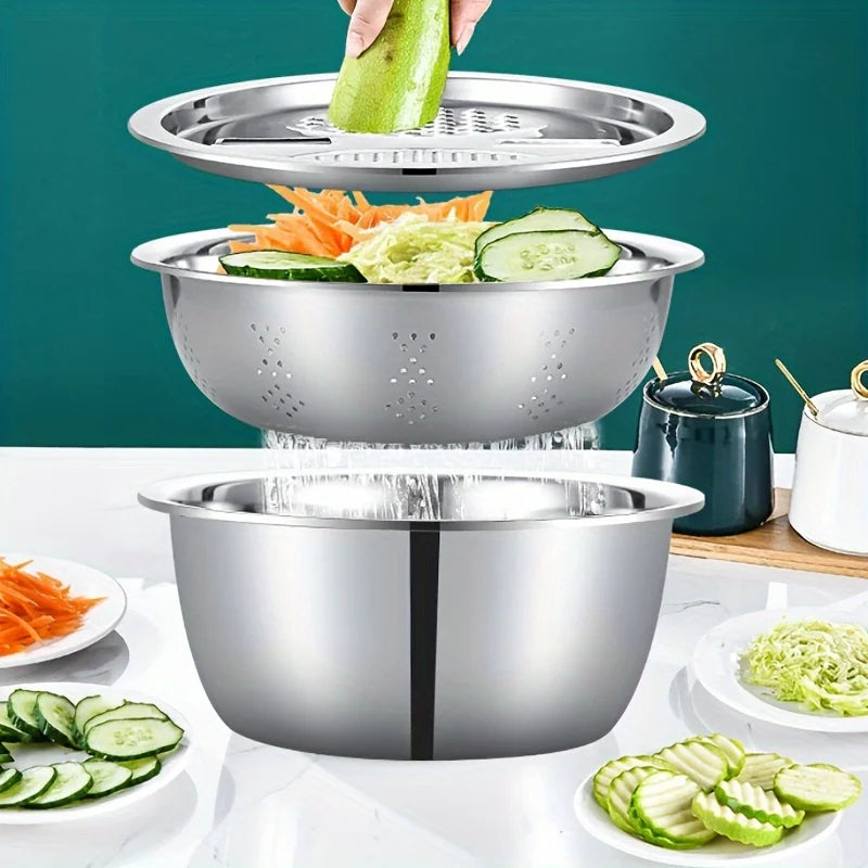 Kit de cuisine 3 pièces avec bol à mélanger multifonctionnel en acier inoxydable, trancheur de légumes, adapté au nettoyage et au trancher des Fruits l'atelier des ustensiles