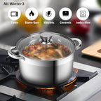【R】Casserole en acier inoxydable à double poignée avec couvercle en verre pour cuisinière à induction l'atelier des ustensiles