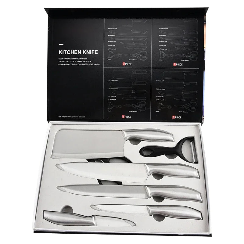 Ensemble de couteaux de chef de cuisine en acier inoxydable, viande, poisson, couteau à fruits, éplucheur, ciseaux de cuisine, boucher, Aleaver, opaque, 7 pièces l'atelier des ustensiles