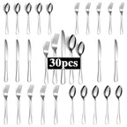 Ensemble de couverts en acier inoxydable de 30 pièces, couverts argentés de luxe pour la maison, cuillère à dessert, fournitures de cuisine. l'atelier des ustensiles