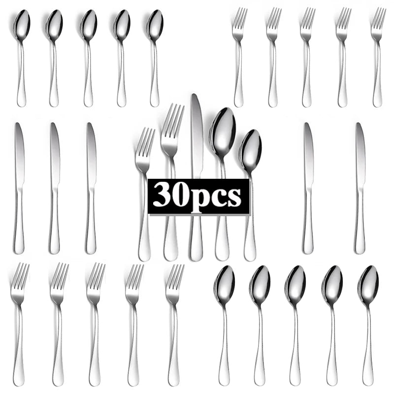 Ensemble de couverts en acier inoxydable de 30 pièces, couverts argentés de luxe pour la maison, cuillère à dessert, fournitures de cuisine. l'atelier des ustensiles