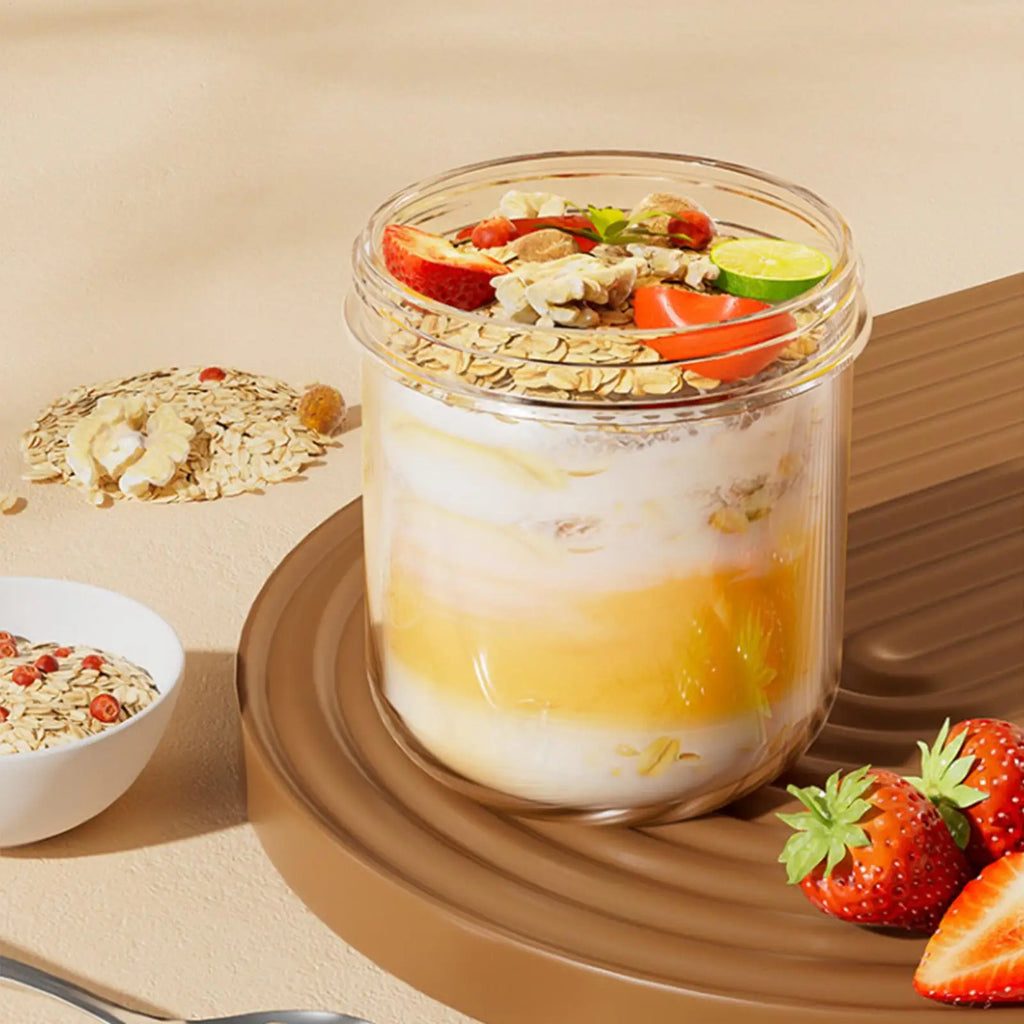 Pot en verre avec couvercle 400ml, tasse de petit déjeuner hermétique anti-fuite avec cuillère, tasses à flocons d'avoine avec couvercles pour Pudding, céréales, salade, collation l'atelier des ustensiles