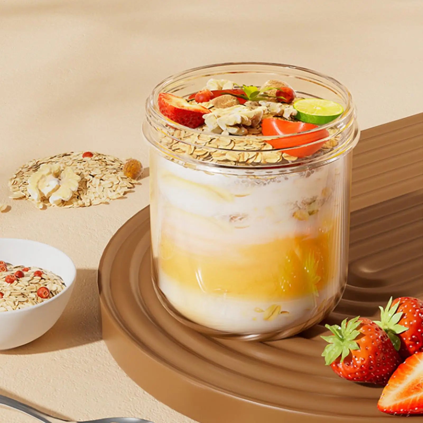 Pot en verre avec couvercle 400ml, tasse de petit déjeuner hermétique anti-fuite avec cuillère, tasses à flocons d'avoine avec couvercles pour Pudding, céréales, salade, collation l'atelier des ustensiles