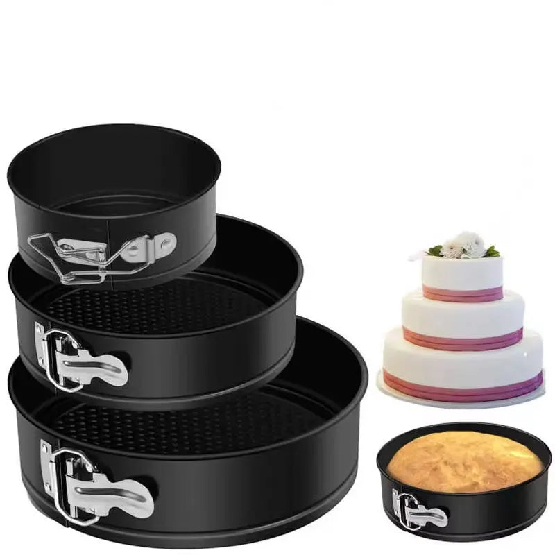 Poêle à ressort antiadhésive étanche 3 pièces (4 "/7"/9 ") gâteau rond cuisson à la maison, moule à cheesecake, conception à ressort, revêtement antiadhésif, l'atelier des ustensiles