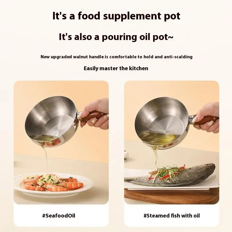 Ustensile de cuisine pour le petit-déjeuner, pot individuel de 14 cm, bol en acier inoxydable, poignée en bois de noyer, bol à salade de fruits, bol à yaourt, restaurant l'atelier des ustensiles