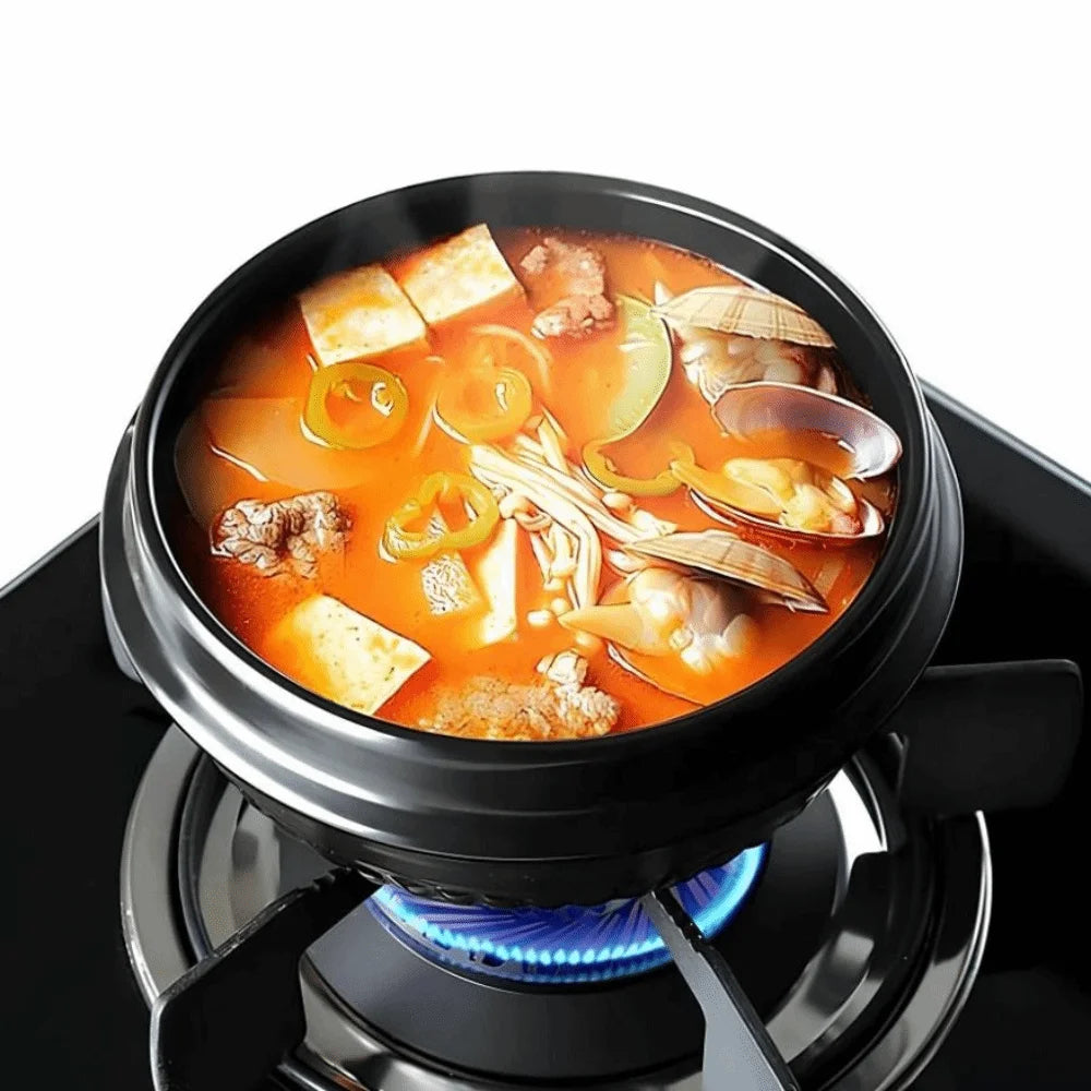 Casserole en argile de 16 cm avec plateau, résistante à la chaleur, pour Bibimbap, noire, classique, anti-brûlure, en céramique, pour soupes, usage commercial l'atelier des ustensiles