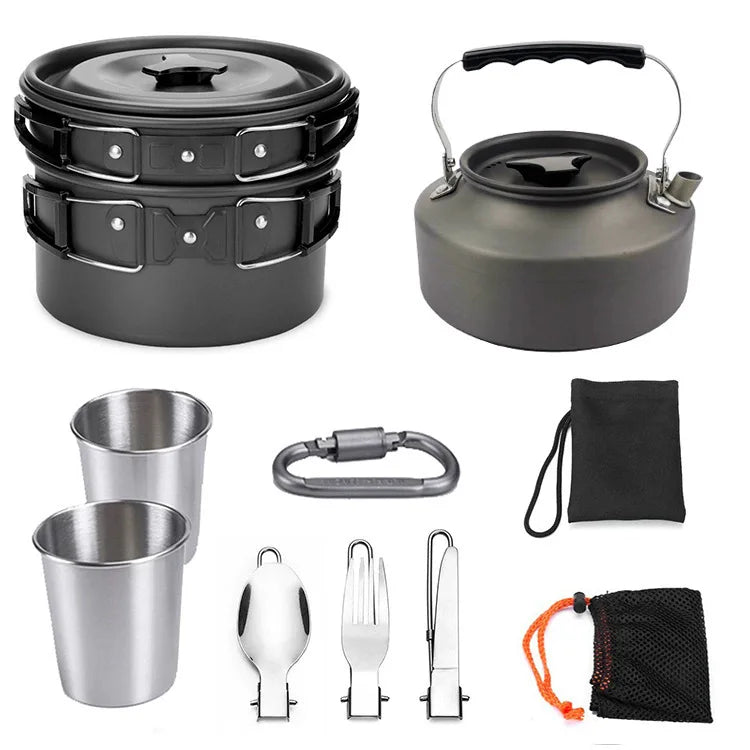 Fournitures d'extérieur-ensemble de casseroles pour 2-3 personnes pour Camping en plein air, ustensiles de cuisine, ensemble de théière pliante l'atelier des ustensiles