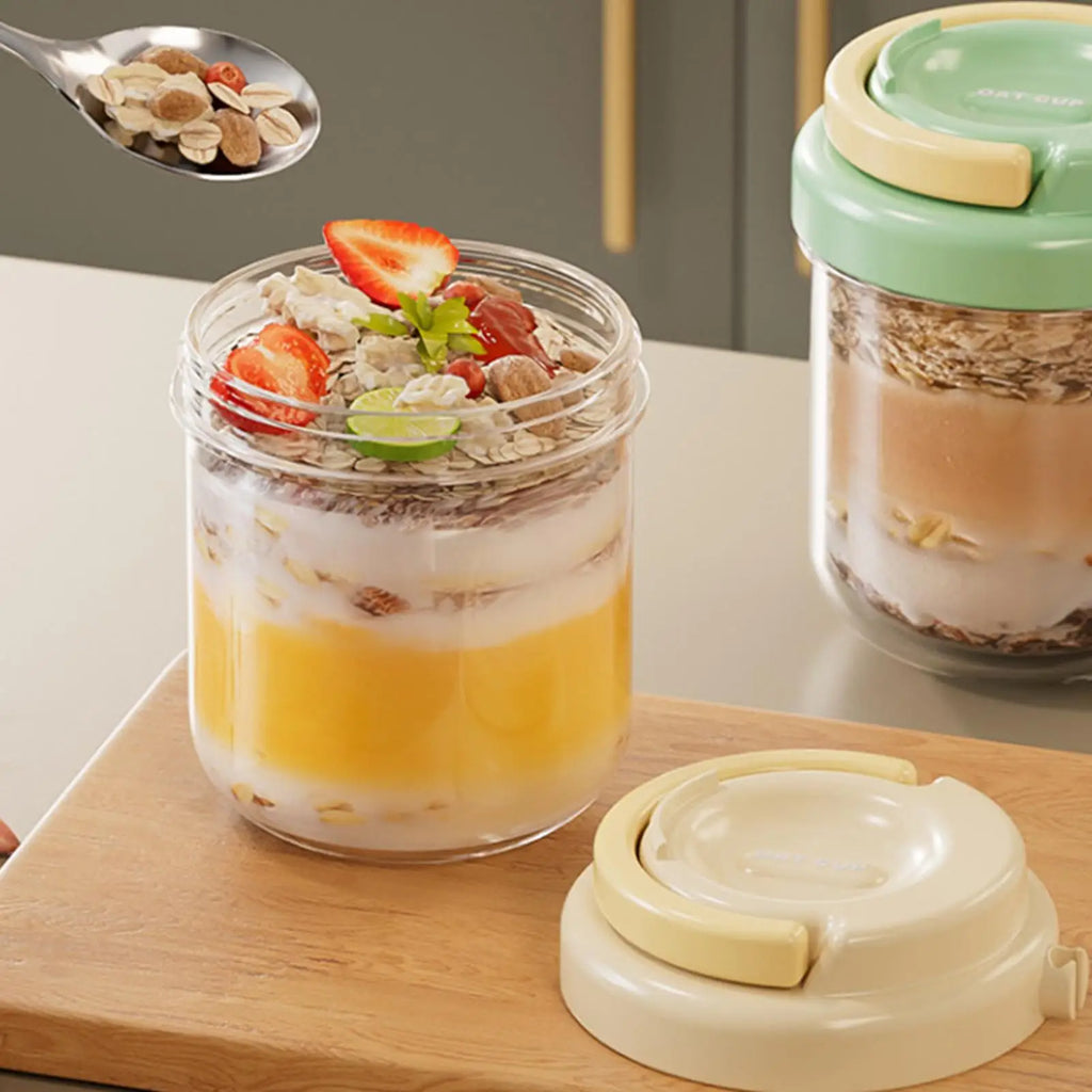 Pot en verre avec couvercle 400ml, tasse de petit déjeuner hermétique anti-fuite avec cuillère, tasses à flocons d'avoine avec couvercles pour Pudding, céréales, salade, collation l'atelier des ustensiles