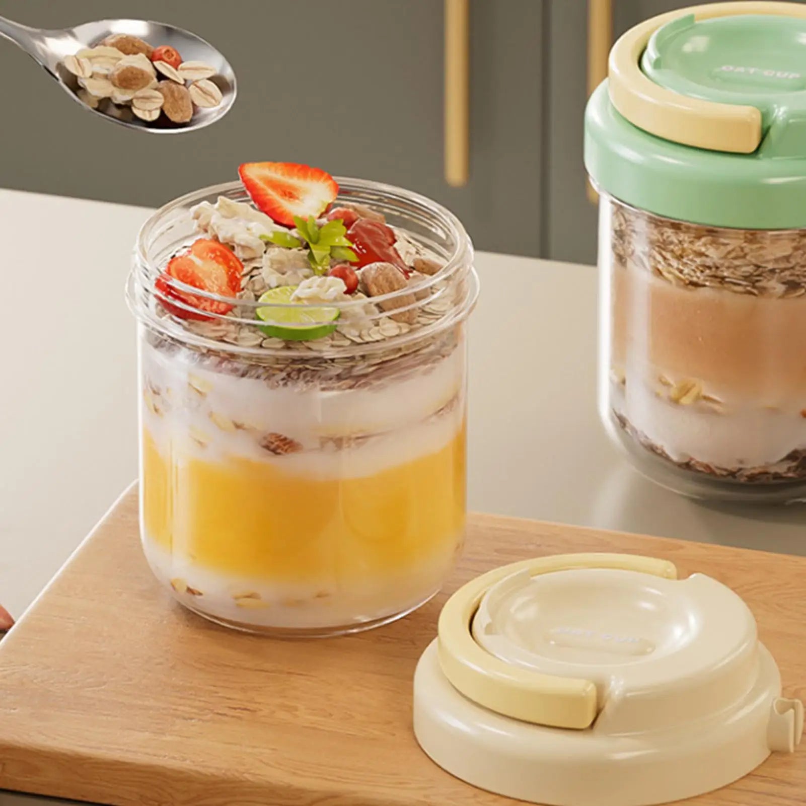 Pot en verre avec couvercle 400ml, tasse de petit déjeuner hermétique anti-fuite avec cuillère, tasses à flocons d'avoine avec couvercles pour Pudding, céréales, salade, collation l'atelier des ustensiles
