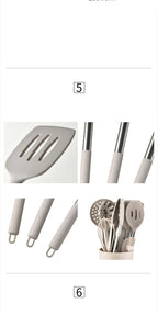 Ustensiles de cuisine en silicone antiadhésif, 15 pièces, spatule, pelle, outil de cuisson, manche en acier inoxydable, ensemble F2 avec rangement, E27 l'atelier des ustensiles