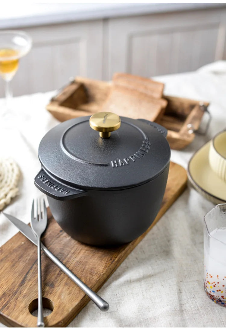 Casserole à riz en fonte, cuiseur à riz de 16cm, four hollandais noir, marmite à ragoût Applicable à la cuisson du riz et des ustensiles de cuisine de 1.5 litres l'atelier des ustensiles