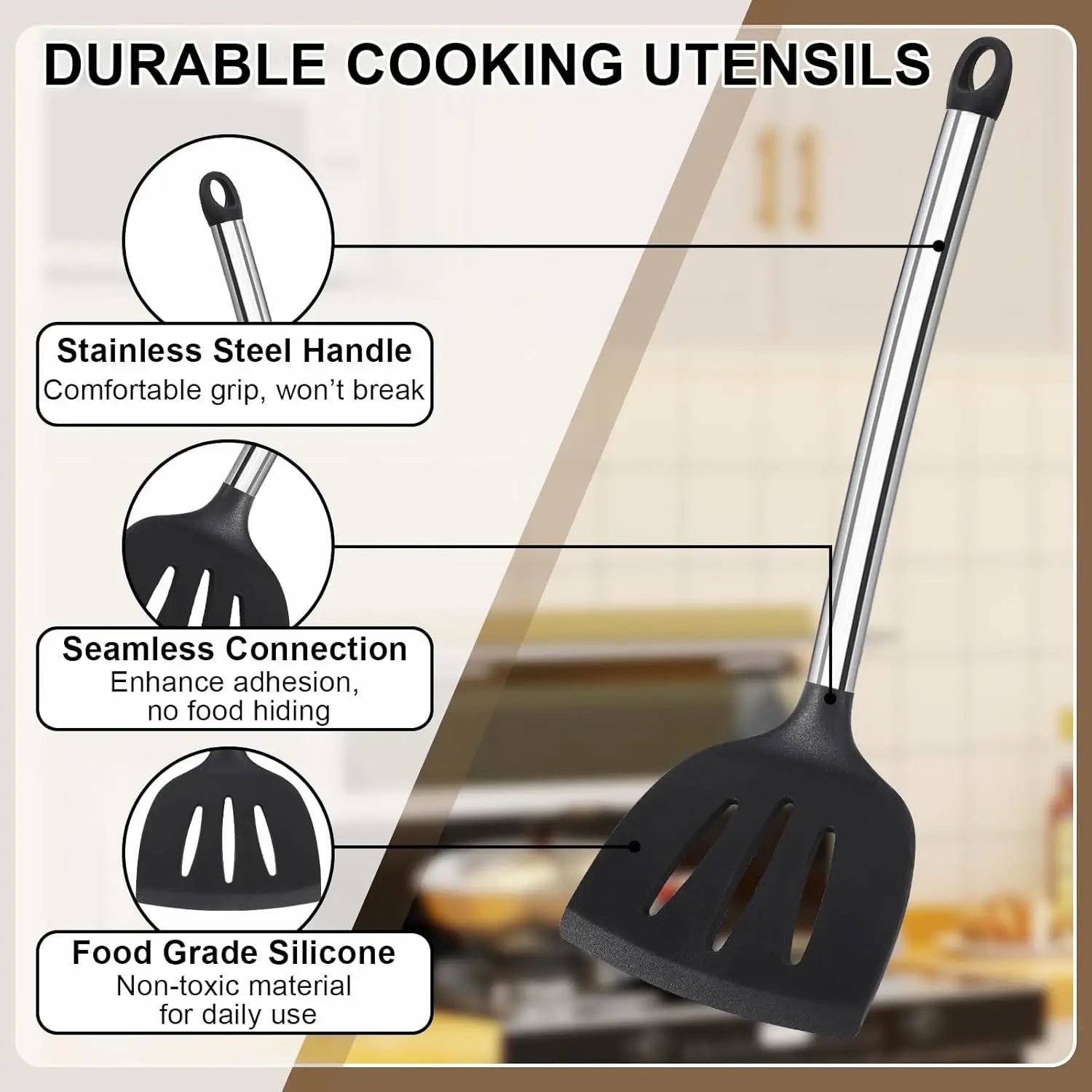 【Ensemble d'ustensiles de cuisine en Silicone de 8 pièces】 Outils de cuisine résistants à la chaleur – Spatules anti-rayures, cuillères, pinces pour poêles antiadhésives, pâtisserie, cuisine l'atelier des ustensiles