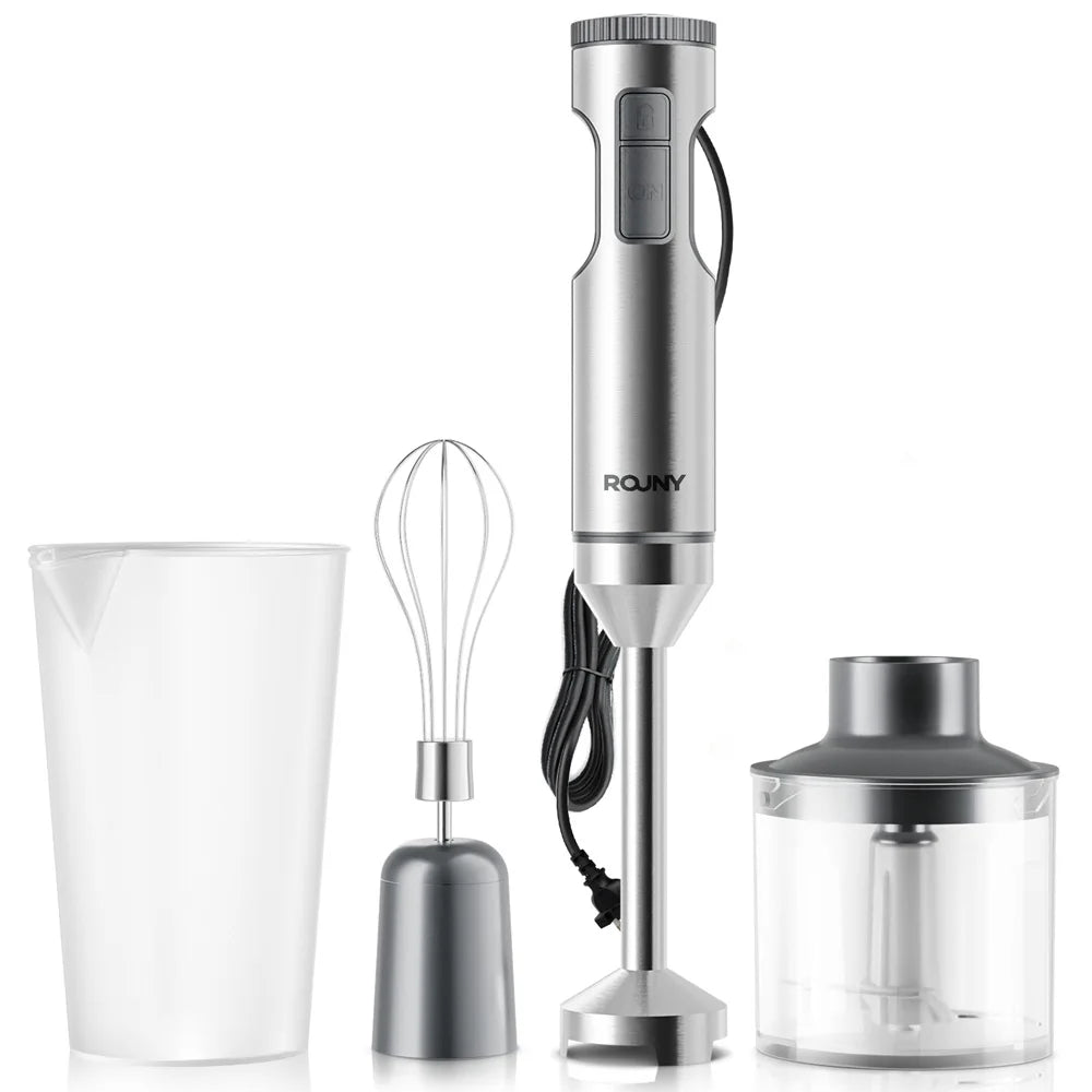 Mixeur Plongeant Puissant 4-en-1, Batteur Manuel en Acier Inoxydable, Bol de Mélange 700ml, Hachoir 500ml, Fouet l'atelier des ustensiles