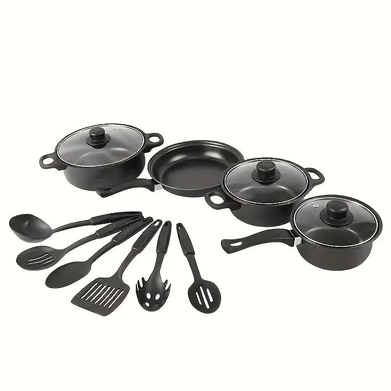 Ensemble de 13 ustensiles de cuisine antiadhésifs, casseroles et poêles compatibles avec l'induction, avec poêle à frire et ustensiles pour la cuisine à domicile ou le camping l'atelier des ustensiles