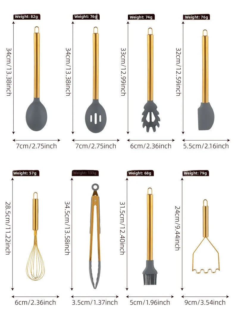 Spatule en silicone, cuillère à soupe, ensemble de 23 pièces, spatule en silicone plaquée or, spatule en silicone de qualité alimentaire, ustensiles de cuisine en silicone l'atelier des ustensiles