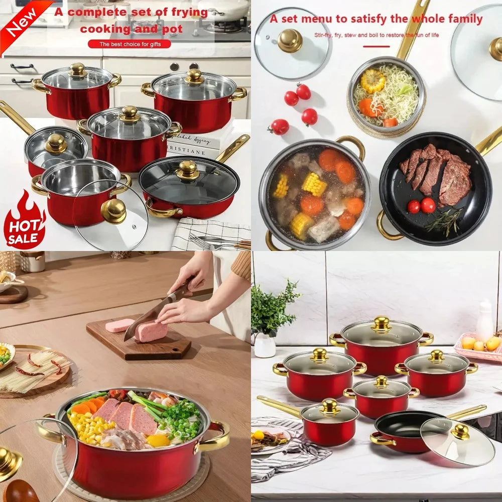 Cookware Sets12 Piece Nonstick Cookware Set for Home Kitchen Red Pots and Pans Cooking Collection l'atelier des ustensiles