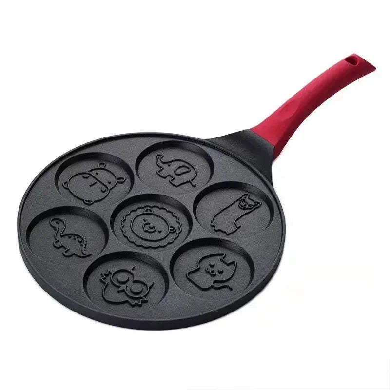 JUSTINLAU poêle à crêpes à sept trous en alliage d'aluminium Pot de petit déjeuner Smiley Animal poignée en bakélite poêle antiadhésive poêle à omelette frite l'atelier des ustensiles