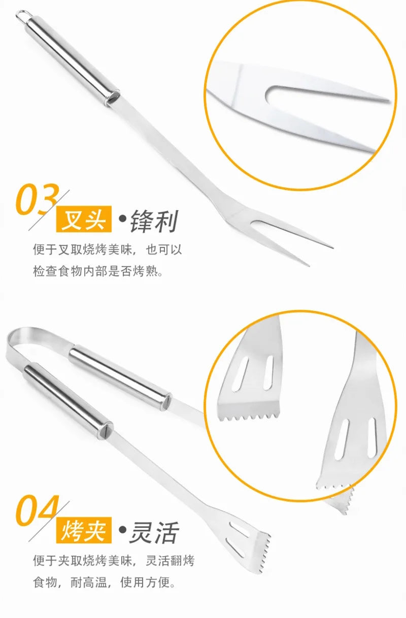 Ensemble de four en acier inoxydable, outils combinés pour Barbecue en plein air, ensemble de Barbecue, rangement, sac en tissu Portable, outils de cuisson l'atelier des ustensiles