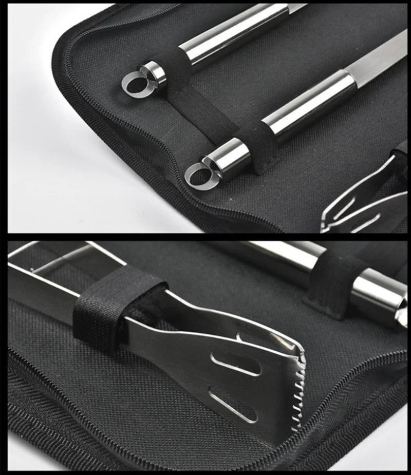 Ensemble de four en acier inoxydable, outils combinés pour Barbecue en plein air, ensemble de Barbecue, rangement, sac en tissu Portable, outils de cuisson l'atelier des ustensiles