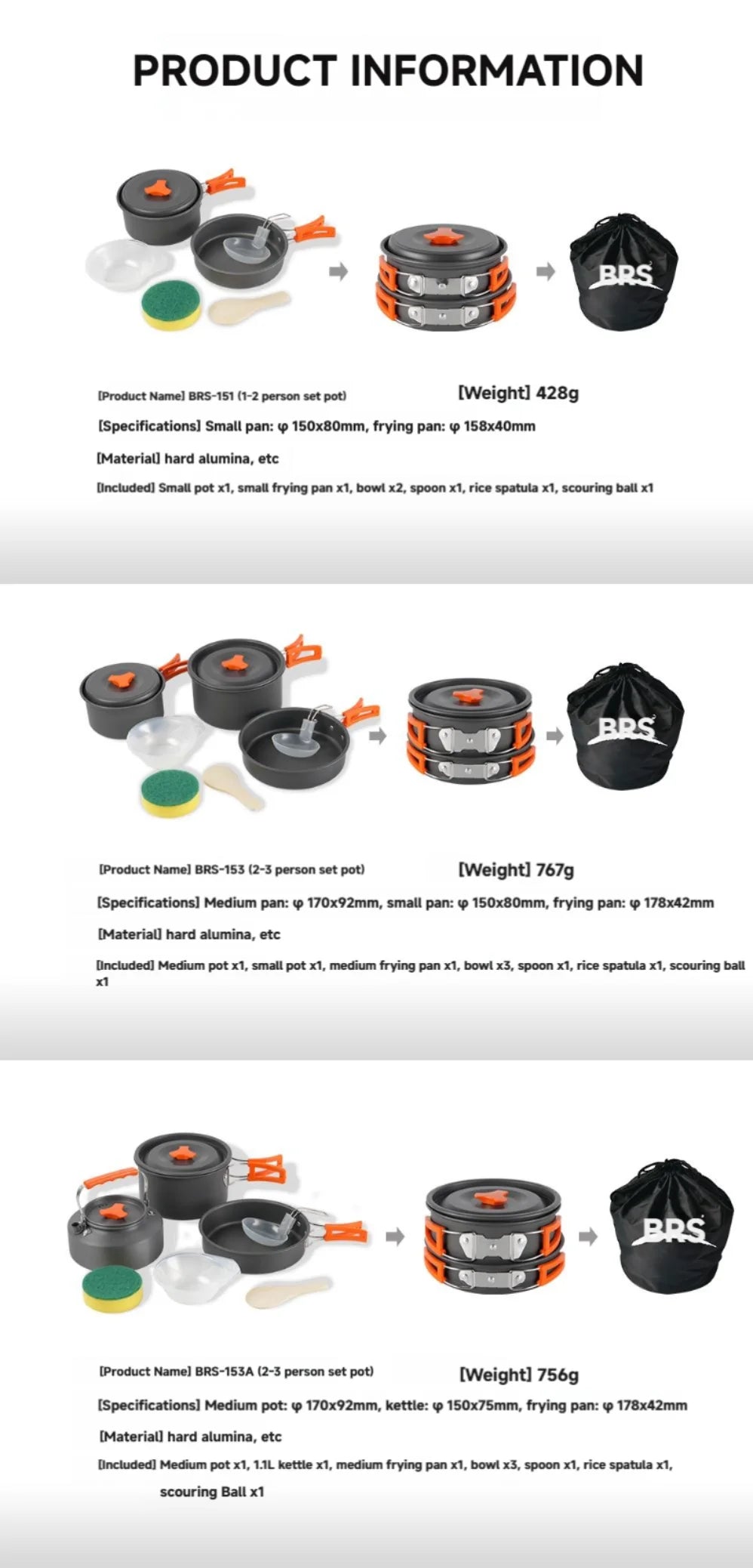 BRS 1 ensemble d'ustensiles de cuisine de Camping en plein air Portable en aluminium ensemble de cuisine casseroles plats melon équipement de cuisine équipement pour la cuisine pique-nique l'atelier des ustensiles